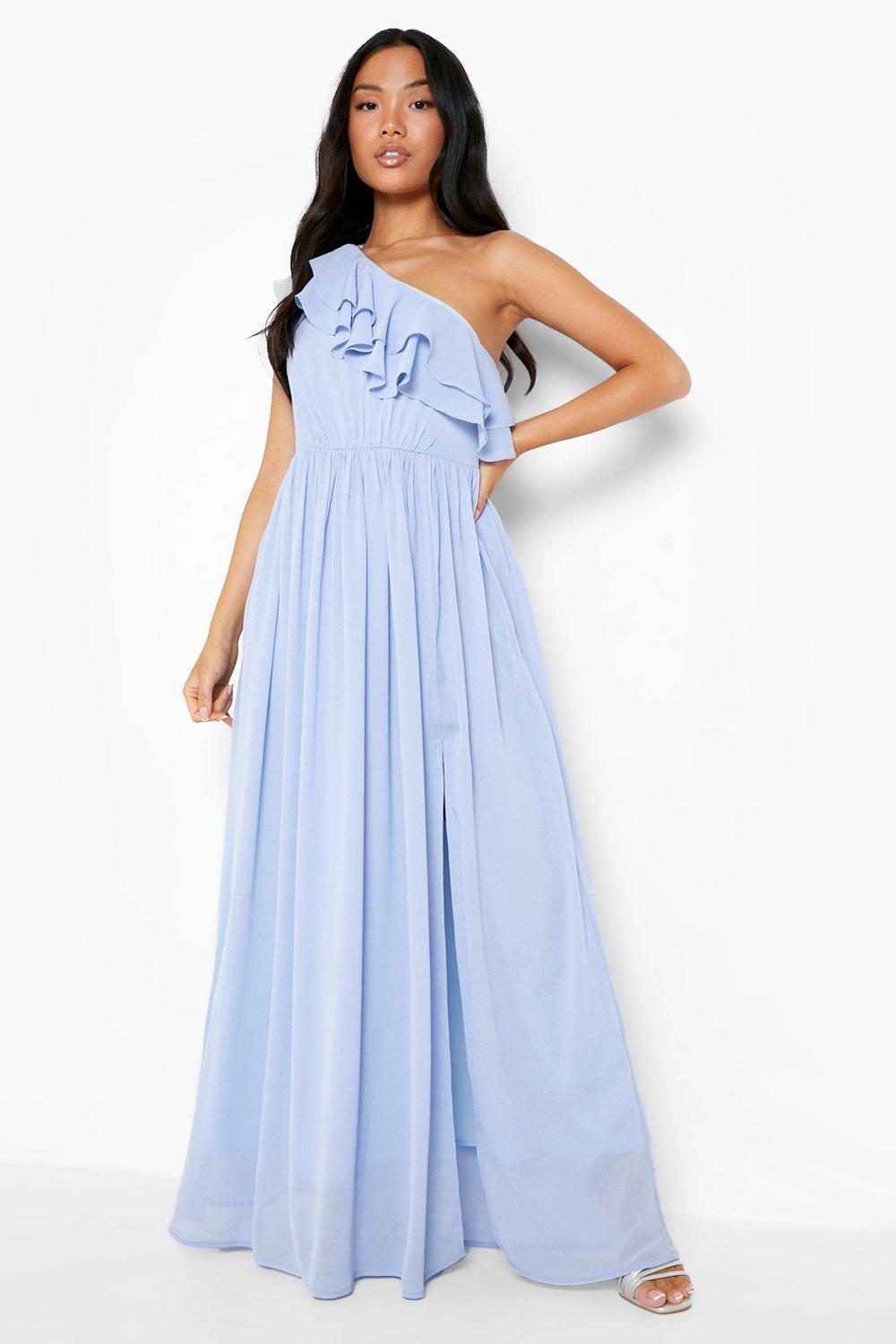 Petite Chiffon Asymmetric Ruffle Maxi Dress | Boohoo UK